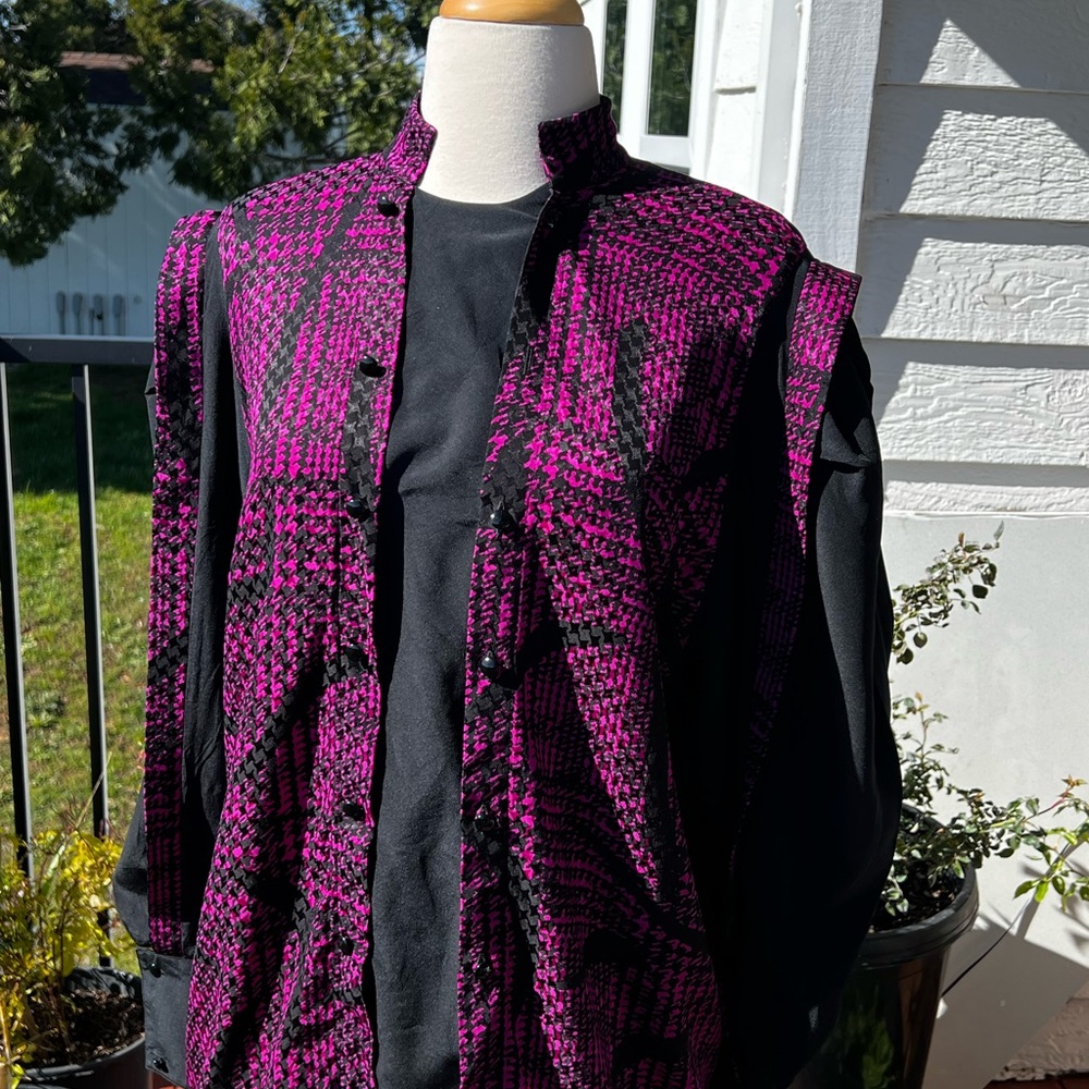 VTG 80s TED LAPIDUS Paris Pink & Black Silk Blouse Top Sz 42/ Medium Excellent!